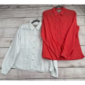 Lot of 2 ExOfficio Nylon Blend Vented Outdoor Shirts Womens M White Pink